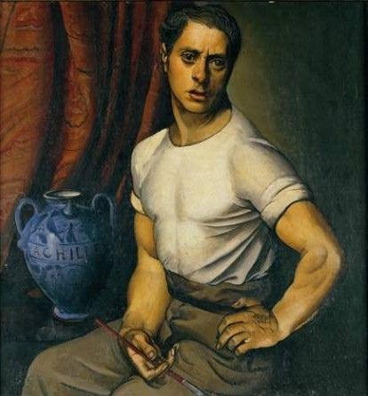 Achille FUNI Autorretrato con vasija azul (1920)